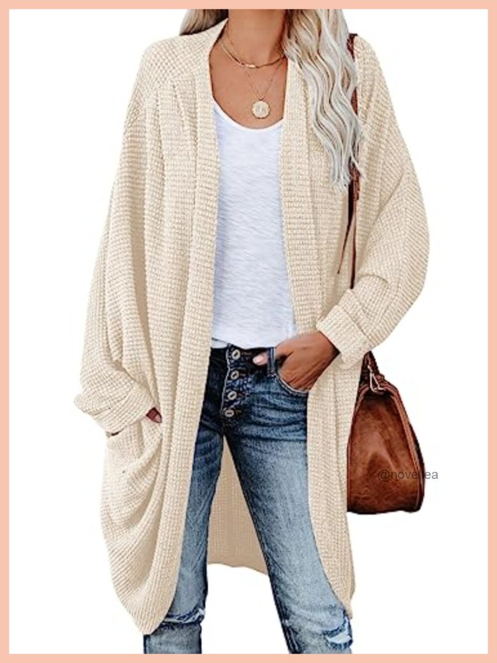 Oversized Open Front Batwing Sleeve Chunky Knit Cardigan Waffle Cable Sweater